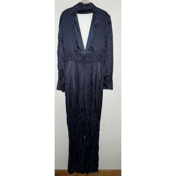 Sheike Satin Long Sleeve Choker Jumpsuit Women AU 14 Blue Wide Legs NWOT - Picture 9 of 9